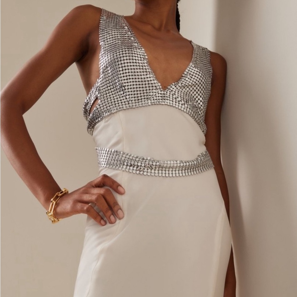 ISO Paco Rabanne Exclusive Chainmail Trimmed Satin Midi Dress